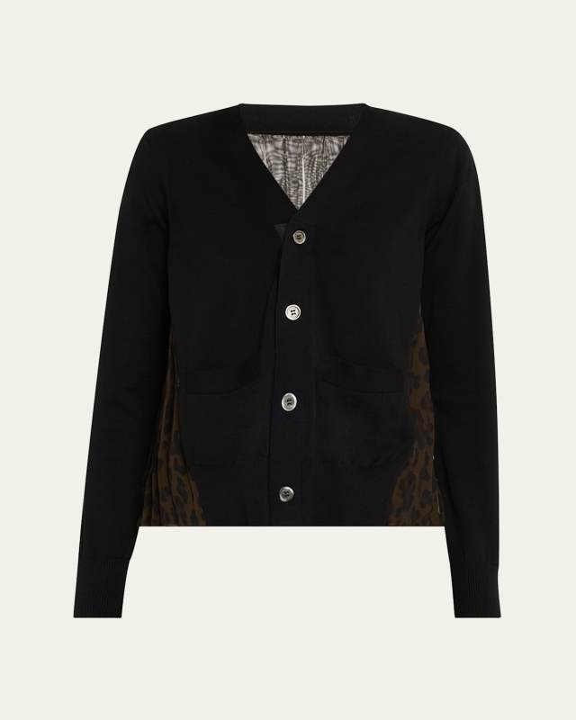 Leopard Print Back Knit Button Down Cardigan
